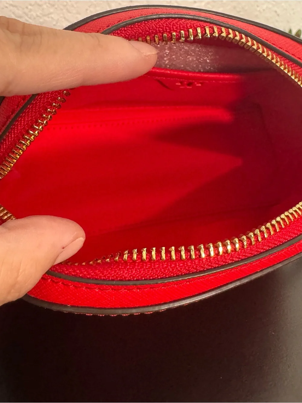 Tory Burch Coral-Red Saffiano Zip Cosmetic Pouch